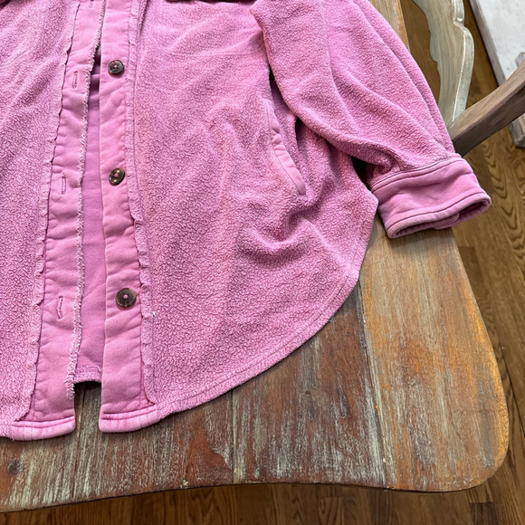 Free People Ruby Rose Pink Shacket Jacket Medium Oversized Fleece Layering Piece - Picture 3 of 16